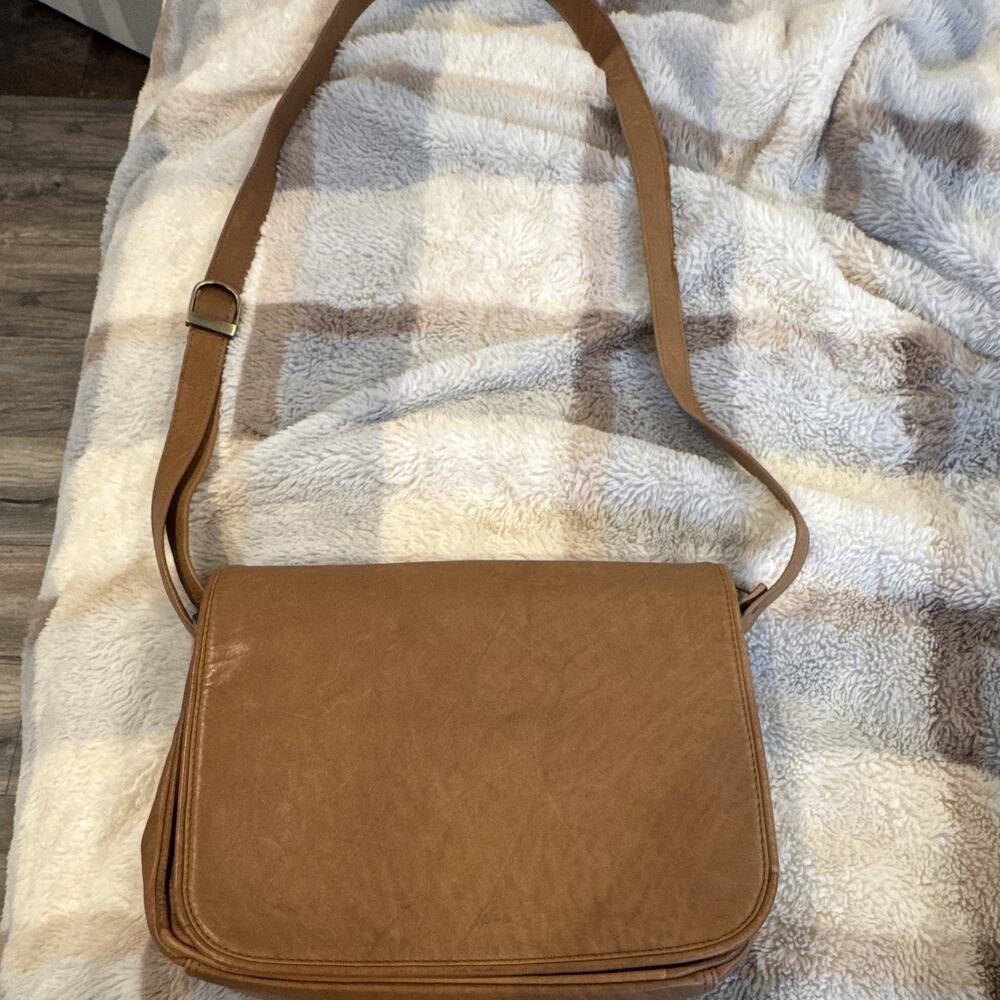 JOBIS Brown Crossbody Bag Adjustable Strap Inner Pockets Zip Magnetic Gold